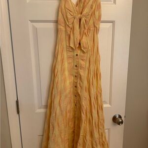Free People Yellow Tie-Front Maxi Dress